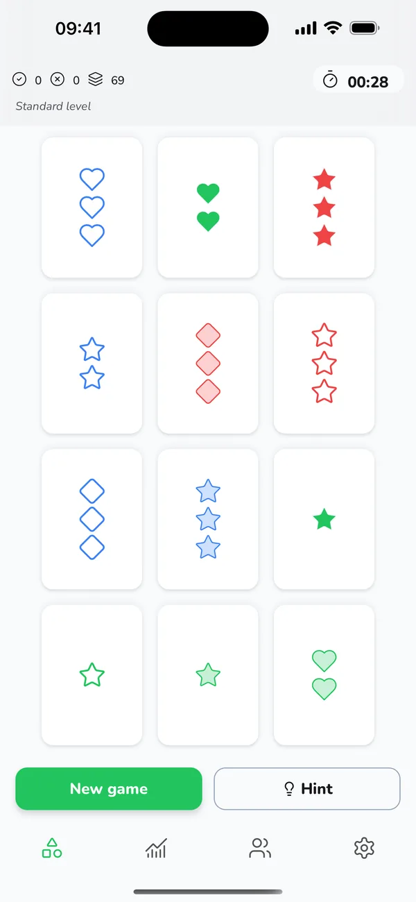 Pattern Rush board with custom heart, star and diamond shapes